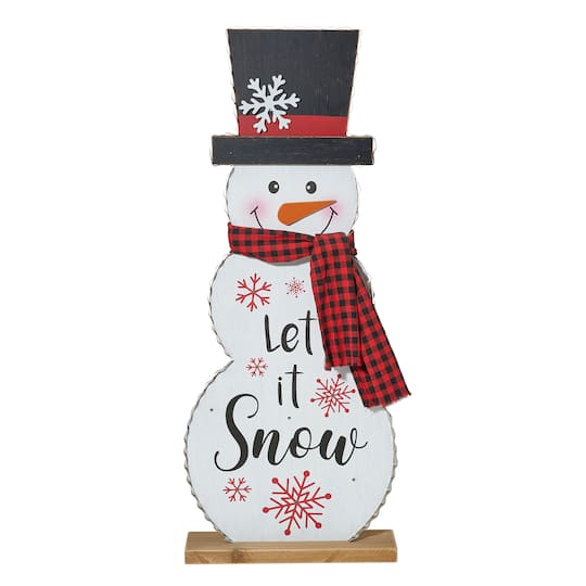Glitzhome® 3Ft Lighted Wooden Christmas Snowman Porch Décor with Timer in White | 36" | Michaels®